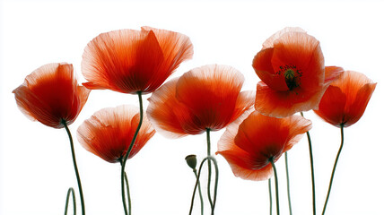 Obraz premium 白背景に映える赤いポピーの花々