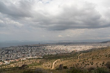 Fototapeta premium Panoramic view of the Athens city from a mountain