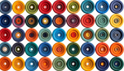 Interlocking circles forming a kaleidoscope pattern, bold contrasting colors creating optical illusions,