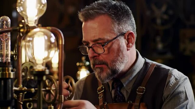 Steampunk lamp repair focus on craftsmanship