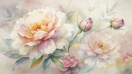 Fototapeta premium Watercolor painting of delicate pink roses and buds