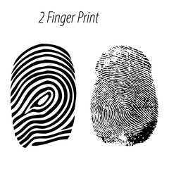 Illustration showing two fingerprints side by side with unique patterns and textures on a white background