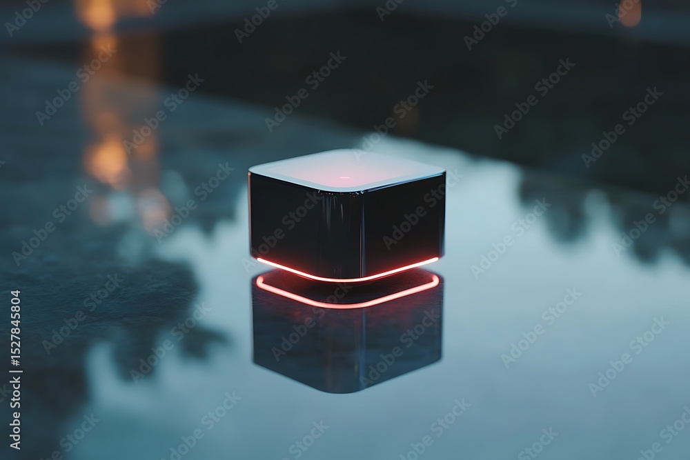 Poster cube-shaped gadget designed for intelligent assistant tasks.