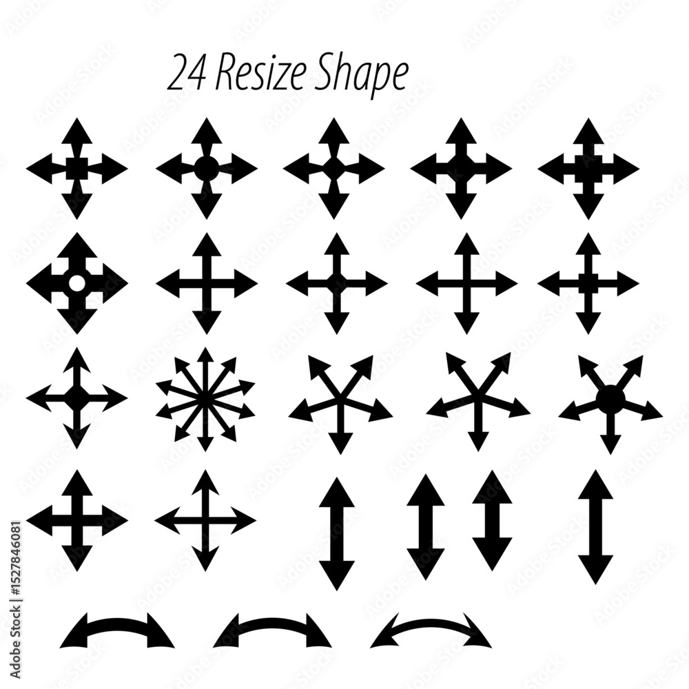 Poster collection of twenty four black arrow shapes pointing in various directions on a white background de