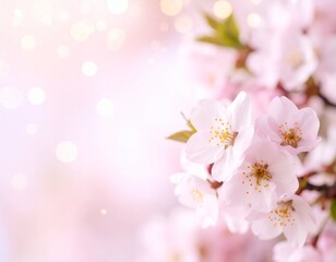 薄いキラキラしたぼやけたピンクの背景と片側に配置された桜