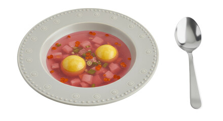 Isolated Pink Soup with Spoon