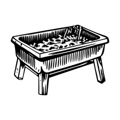 A glyph style illustration of feeding trough