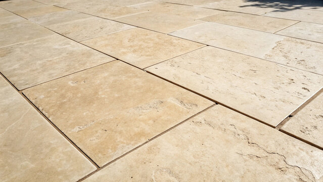 Beige travertine stone tile flooring texture with diagonal lines for architecture design