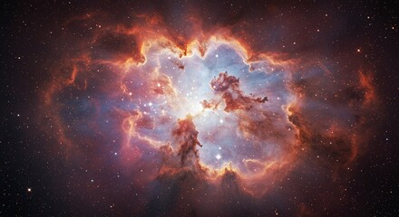 Fototapeta premium A brown nebula in the middle of space filled with the light of stars. 