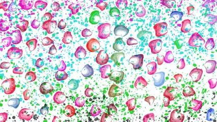 Colorful Abstract Pattern with Liquid Drops & Paint Splatters – Fun Design for Kids, Textiles, Wrapping Paper & Creative Backgrounds – Pink, Green, Blue & Purple on White