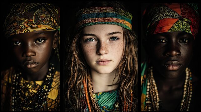 Portraits of diverse individuals with unique cultural elements, celebrating unity in diversity.