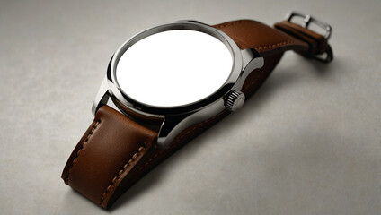 Vintage watch with a leather belt on white background. Created using generative AI tools