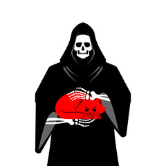 Grim Reaper Holding Cat. Death with a cat in his arms