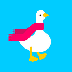 Goose in scarf. White goose in red scarf.