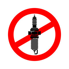 Stop Spark plug. Ban Car accessory. Red prohibitory sign