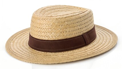 Stylish Straw Boater Hat with Brown Band Summer Fashion Accessory for Men and Women Beach Vacation Sun Protection Headwear