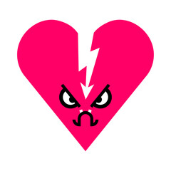 Evil broken heart symbol. Disappointed love sign.