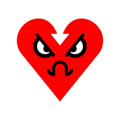 Evil broken heart symbol. Disappointed love sign.