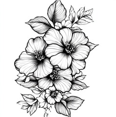 Design a tattoo pattern that combines leaves and European patterns, European retro, black and white