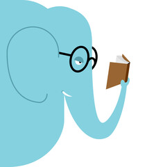 Elephant reading book. Reading elephant.