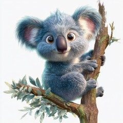 Obraz premium Cute Cartoon Koala Character Sitting on a Tree Branch with a Playful Expression and Bright Eyes in a Whimsical Style