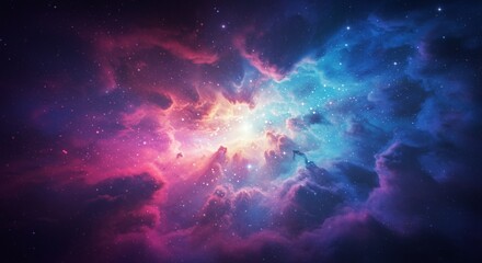 Fototapeta premium A pink-purple-gold nebula sparkles in the darkness of space