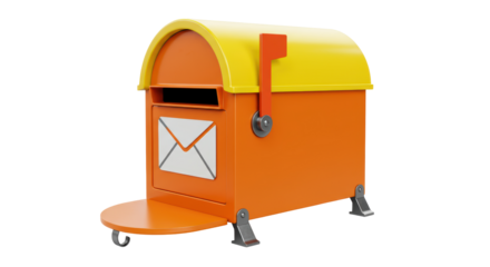 Isolated Orange Mailbox with Yellow Roof