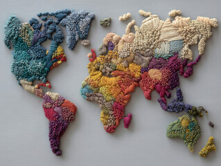Close-up image of a world map made from grains, featuring distinct colors and textures of cereals, legumes, and spices Mosaic effect on a light background with no people visible Reali - AI-Generated