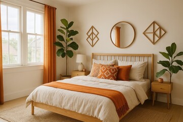 Bright and airy Scandinavian bedroom with cozy textures and neutral tones