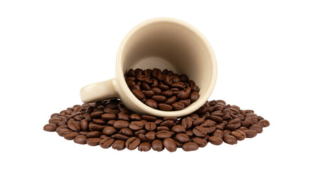 Isolated Coffee Beans and Cup