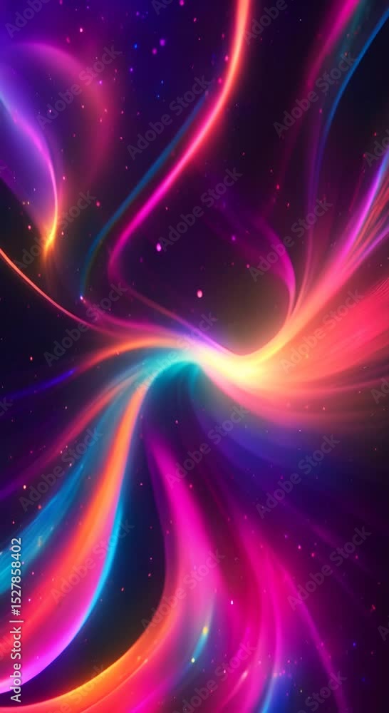 Poster a vibrant and dynamic wave of light shimmering with every color of the rainbow twists and turns thro