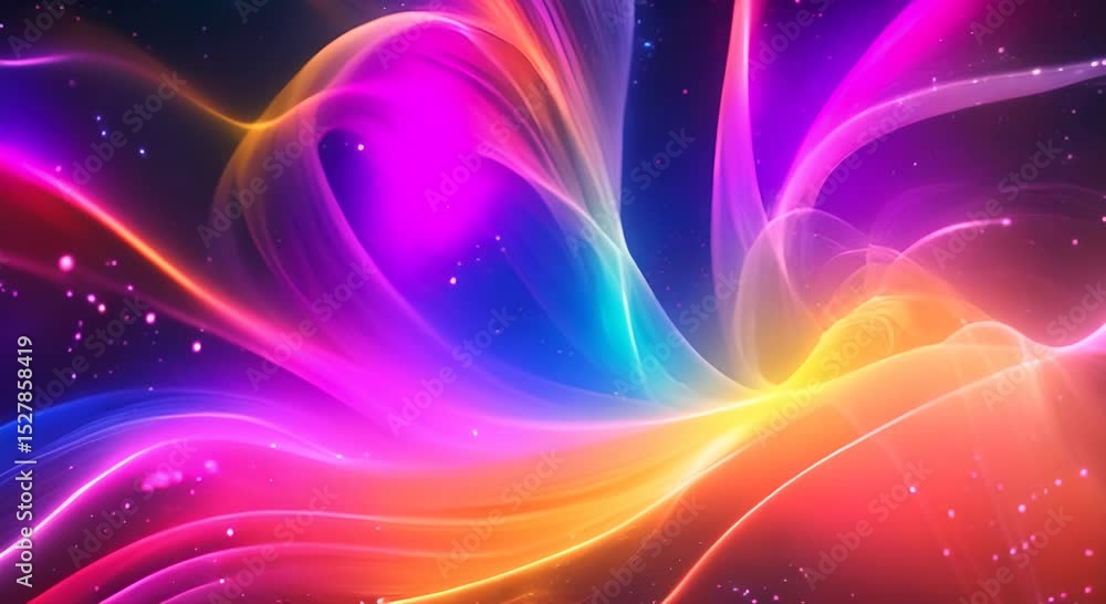 Poster a vibrant and dynamic wave of light shimmering with every color of the rainbow twists and turns thro