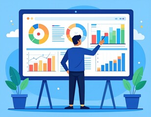 Fototapeta premium Businessman Presenting Data Analysis On Digital Dashboard