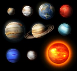 Solar System Planets and Sun Realistic Original Set