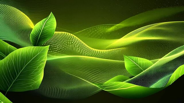 Abstract digital illustration of leaves with glowing network