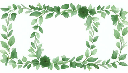Elegant Green Foliage Frame with Flowers and Leaves Design