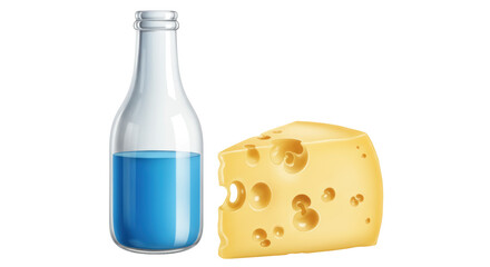 Isolated Milk Bottle and Cheese