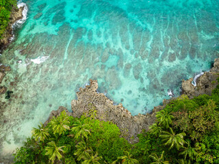 Drone view of Beach with turquoise water in San Jose, Romblon. Philippines.