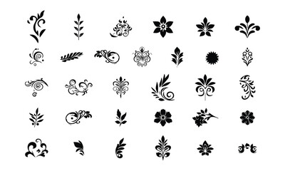 Floral Ornament Vector Set – Decorative Vintage Swirls and Elements in Black Silhouette Style