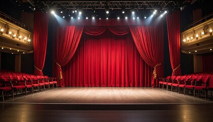赤色のカーテンと舞台・劇場　スポットライト