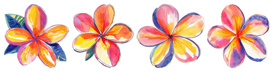 PNG Vibrant tropical floral pattern, element set on transparent background