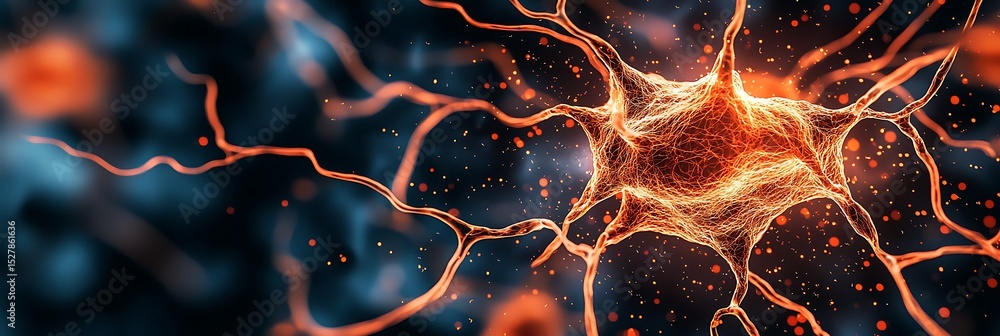 Aufkleber a detailed close-up of a glowing neuron with branching dendrites transmitting electrical signals in 