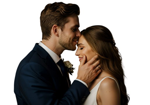 A groom kissing his bride’s forehead gently, isolated  - Powered by Adobe