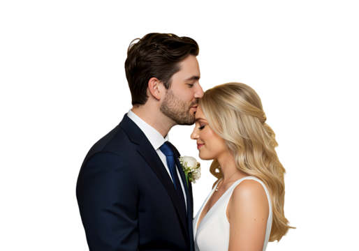 A groom kissing his bride’s forehead gently, isolated  - Powered by Adobe