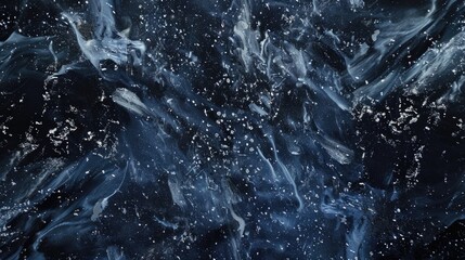 Obraz premium Dark blue marble texture with white veins and sparkling stars cosmic background