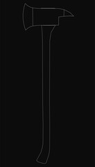 A black and white image of a large axe. The axe is drawn in a stylized way, with the handle and head outlined in white. The image has a moody, almost eerie feel to it