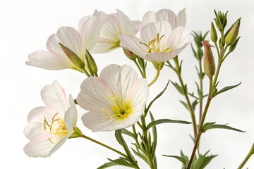 evening primrose white flowers isolated on white background
