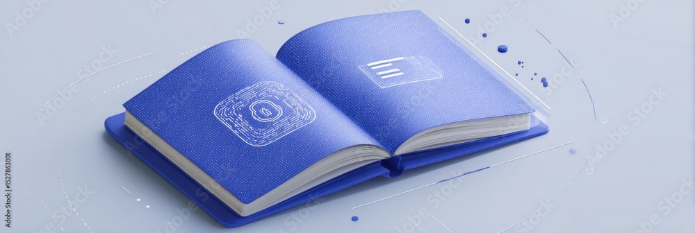 Aufkleber Digital Identity Passport With Secured Badge Overlay Displayed on a Light Surface, Featuring an Open Left Third for Personalization and Security Features