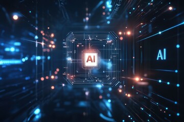 Obraz premium AI Processor Chip on Circuit Board: Future of Artificial Intelligence & Technology.