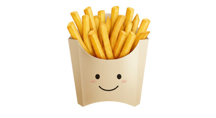 Isolated Cartoon French Fries with Smiling Face